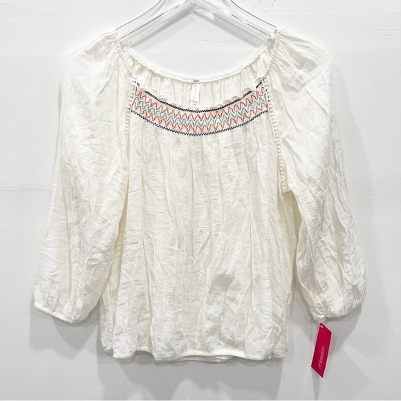 Xhilaration Gauzy Embroidered Bohemian White Blouse Women’s Large - Picture 1 of 8